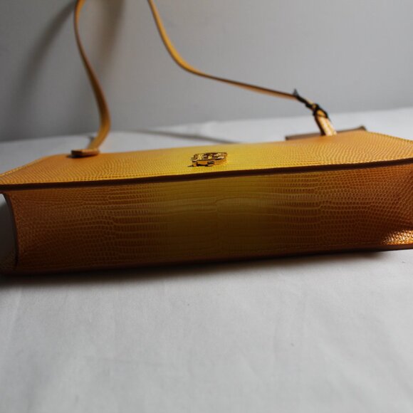 NWT Burberry TB Monogram Lizard Embossed Leather Pouch Shoulder Bag Lemon - Picture 7 of 12